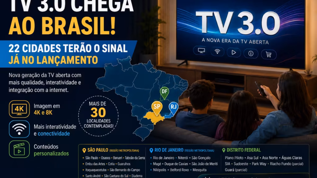 TV 3.0 Chega ao Brasil: Veja as 22 Cidades que Receberão o Novo Sinal Já no Lançamento 10 Veja as 22 cidades onde a TV 3.0 vai estreiar no Brasil